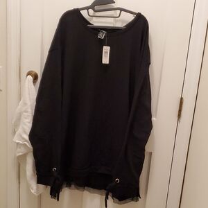 Torrid Black Crew Neck Sweater with Tie And Gromet Details.Mesh Along Bottom